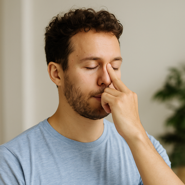 blogafbeelding van een persoon die op zijn neus drukt  om de ademhaling te verbeteren