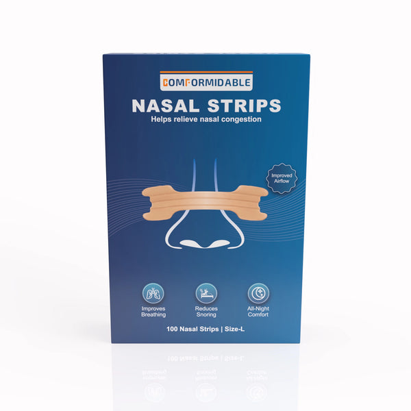 Vorderseite der Comformidable Nasal Strips Verpackung mit 100 Strips
