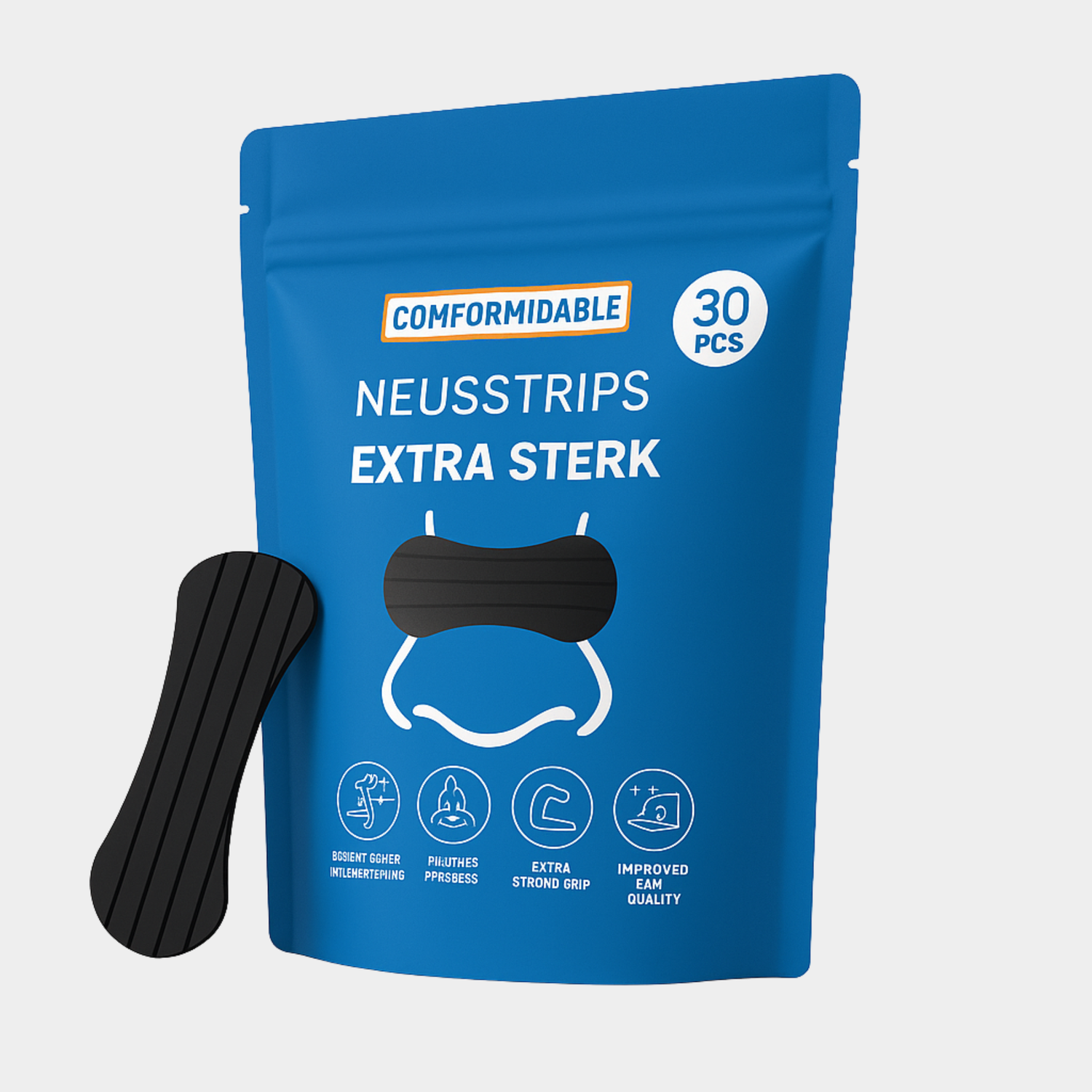 Blauwe Comformidable verpakking van zwarte neusstrips (extra sterk) met 30 stuks erin