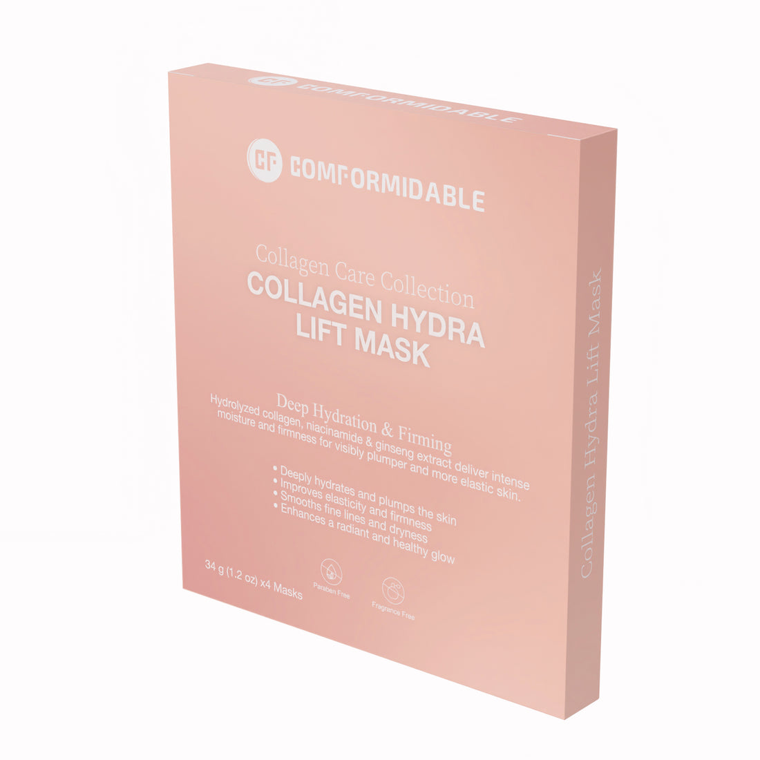Voorkant roze verpakking van de Comformidable Collagen Care Collection. Dit is het Collagen Hydra lift mask