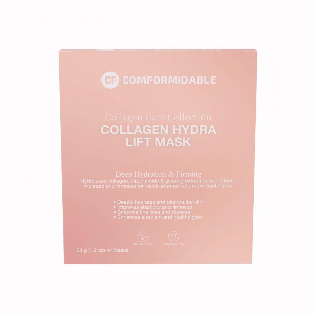 Voorkant roze verpakking van de Comformidable Collagen Care Collection. Dit is het Collagen Hydra lift mask