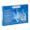 Achterzijde van de verpakking van de Comformidable Reddingsdekens met productbeschrijvingen in het Engels, Nederlands en Duits. De tekst beschrijft de isolatiedeken als duurzaam, waterdicht en compact, en benadrukt toepassingen zoals bescherming tegen onderkoeling, schaduw en noodsignalen. Een afbeelding toont twee personen die de nooddekens dragen. Ook aanwezig: een streepjescode, productreferentie en logo's.