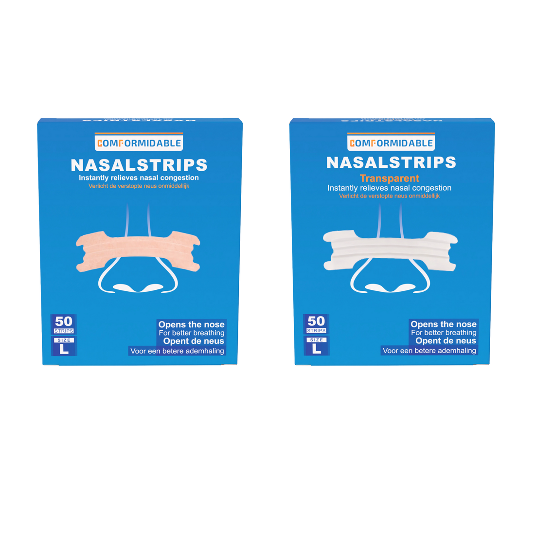 Verpakkingen van neusstrips en neusstrips transparant 50 stuks dubbel verpakking