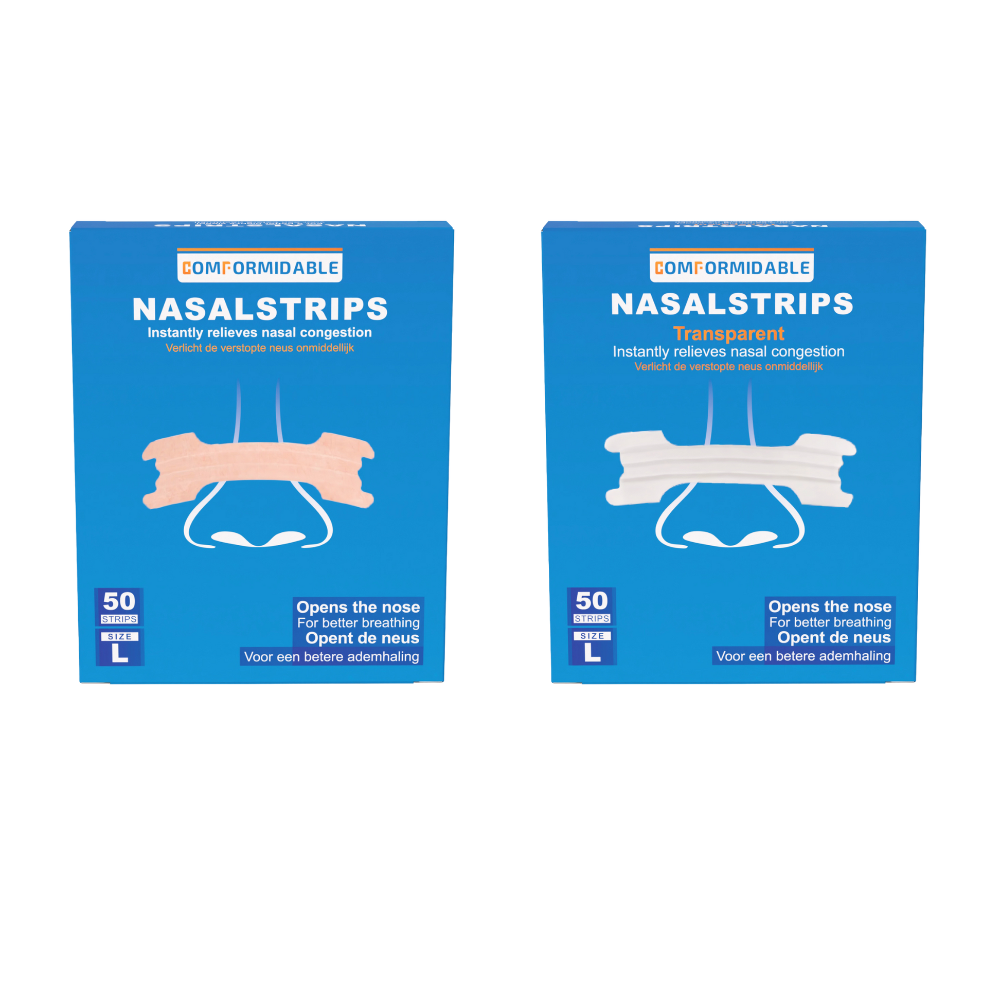 Verpakkingen van neusstrips en neusstrips transparant 50 stuks dubbel verpakking
