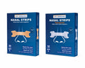 Zijaanzicht verpakking van Comformidable Nasalstrips in huidskleur, met illustratie van een neusstrip op de neus en vermelding van 50 strips in maat L. 