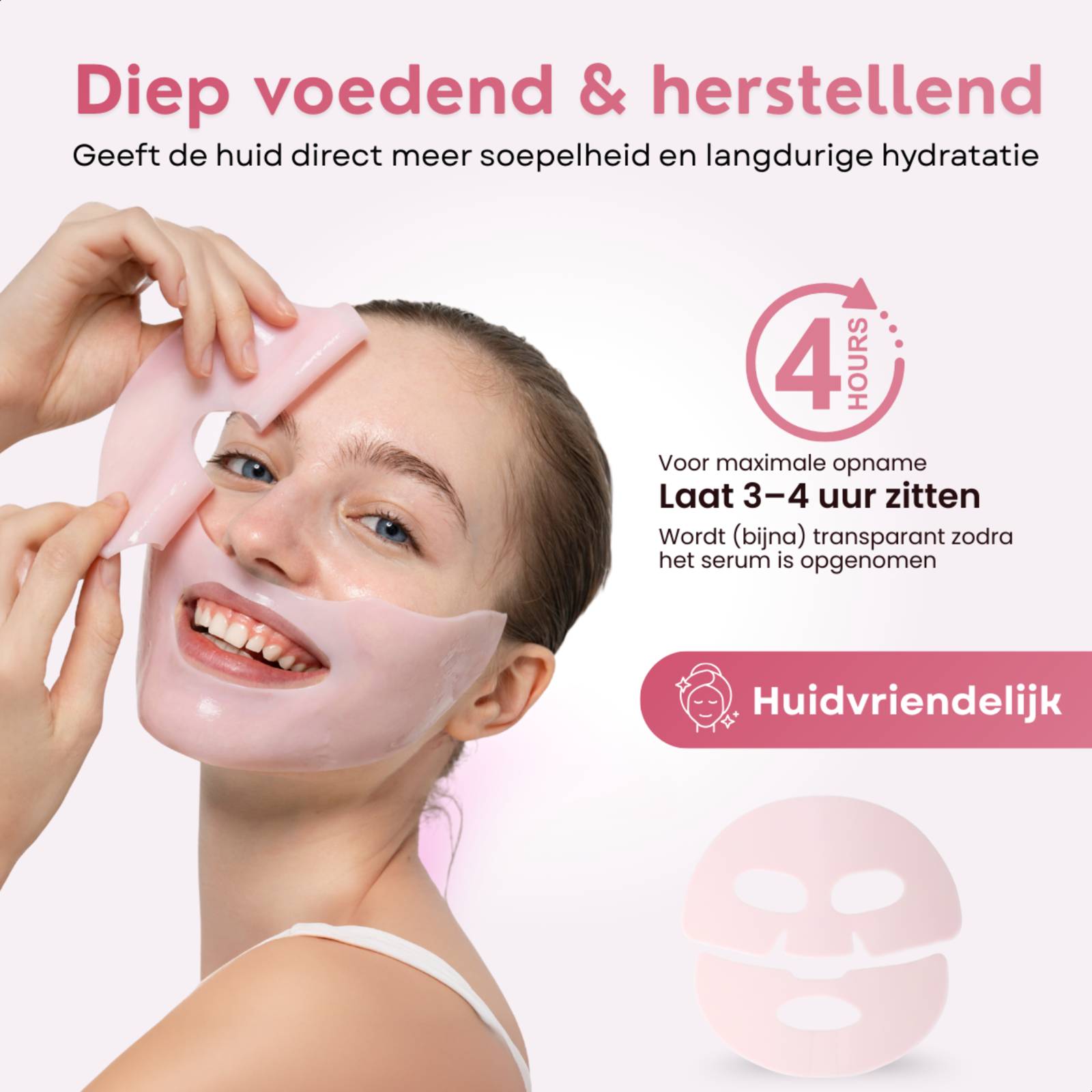 Collagen-Gesichtsmaske, die tiefenwirksam pflegt und für maximale Feuchtigkeitsversorgung 3 bis 4 Stunden lang getragen wird.