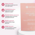 Übersicht der wichtigsten Vorteile der Collagen Hydra Lift Maske neben der Verpackung.