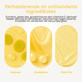 collagen-mask-antioxidanten-ingredienten.jpg: Wirkstoffe der Kollagenmaske wie Kurkuma, Glutathion und grüner Tee.