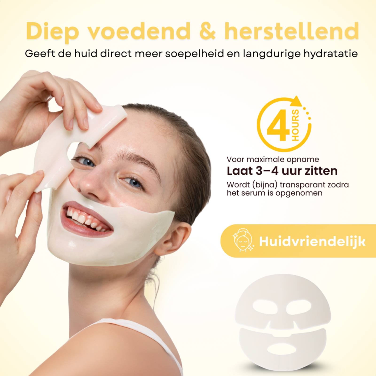 collagen-mask-diep-voedend-3-4-uur.jpg: Kollagen-Gesichtsmaske, die tief nährt und bis zu drei bis vier Stunden getragen wird.