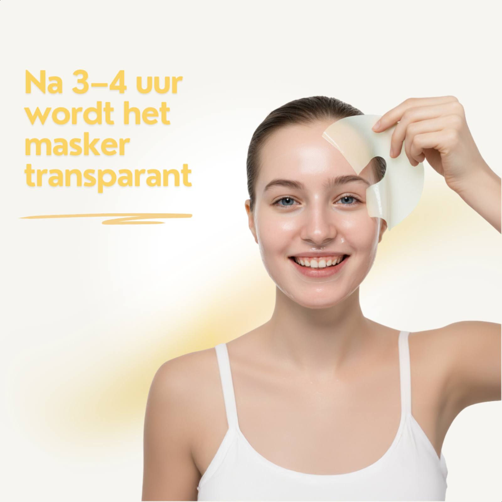 collagen-mask-wordt-transparant-na-4-uur.jpg: Kollagenmaske, die nach drei bis vier Stunden Tragen auf der Haut durchsichtig wird.