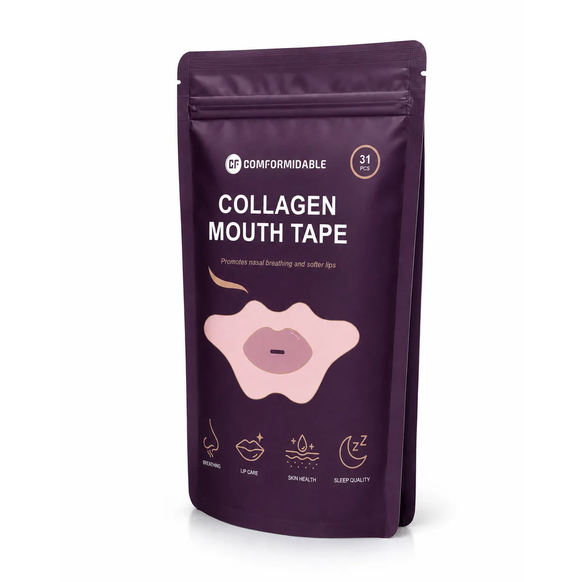 Wiederverschließbarer Beutel Comformidable Kollagen-Mundtape von der Seite