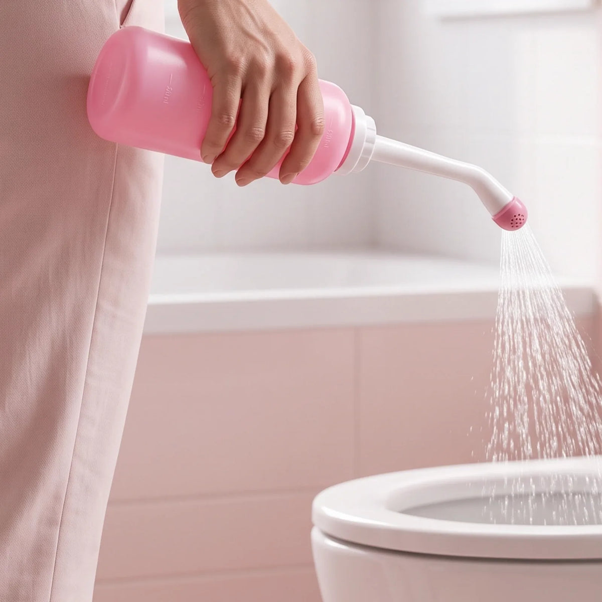 Bidetflasche mit Aufsatz für einen breiten, sanften Strahl