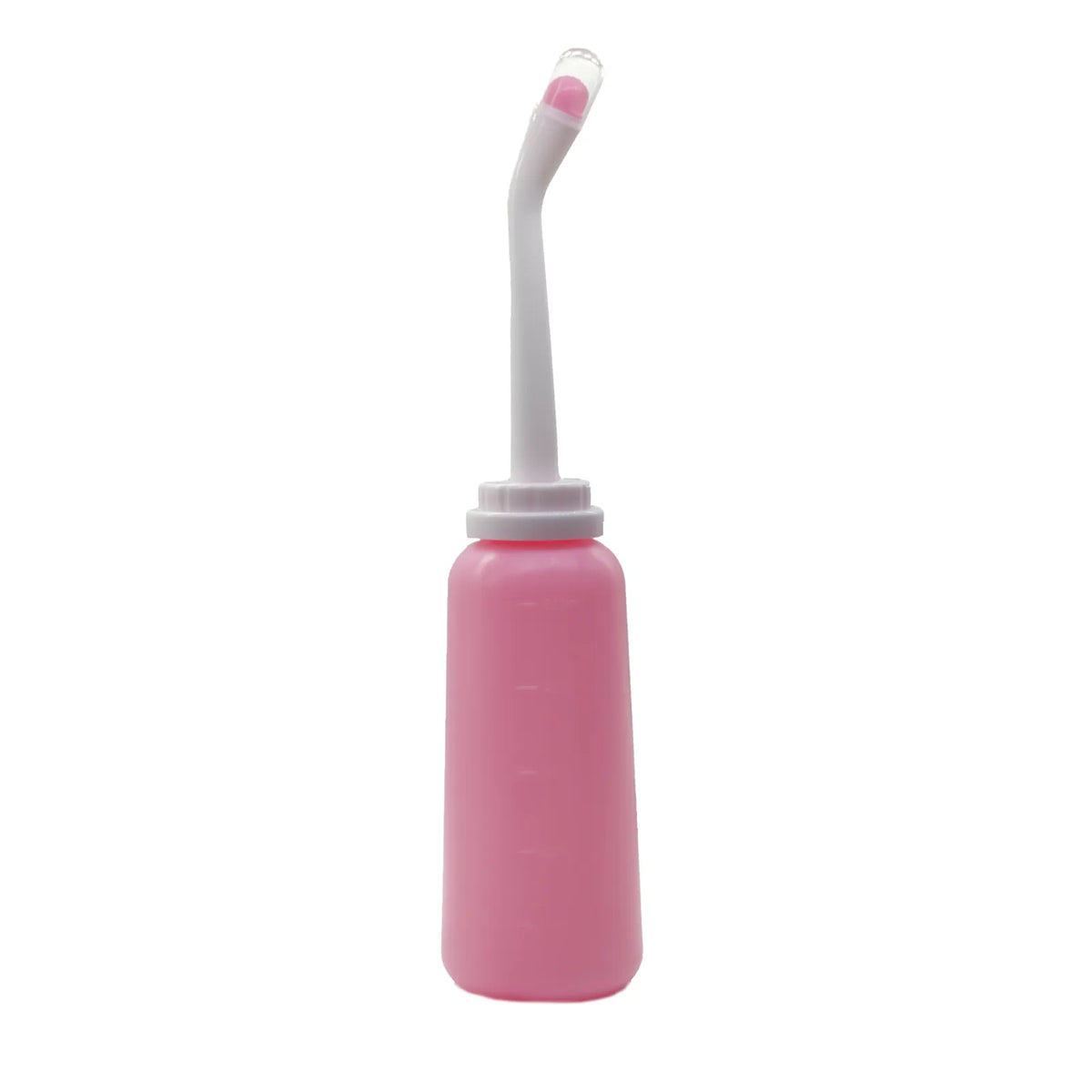 Rosa Bidetflasche mit 500 ml mit weißem gebogenem Sprühkopf und Schutzkappe