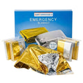 Comformidable Rettungsdecke 10 Stück: Box mit doppelseitigen gold-silbernen Notfalldecken