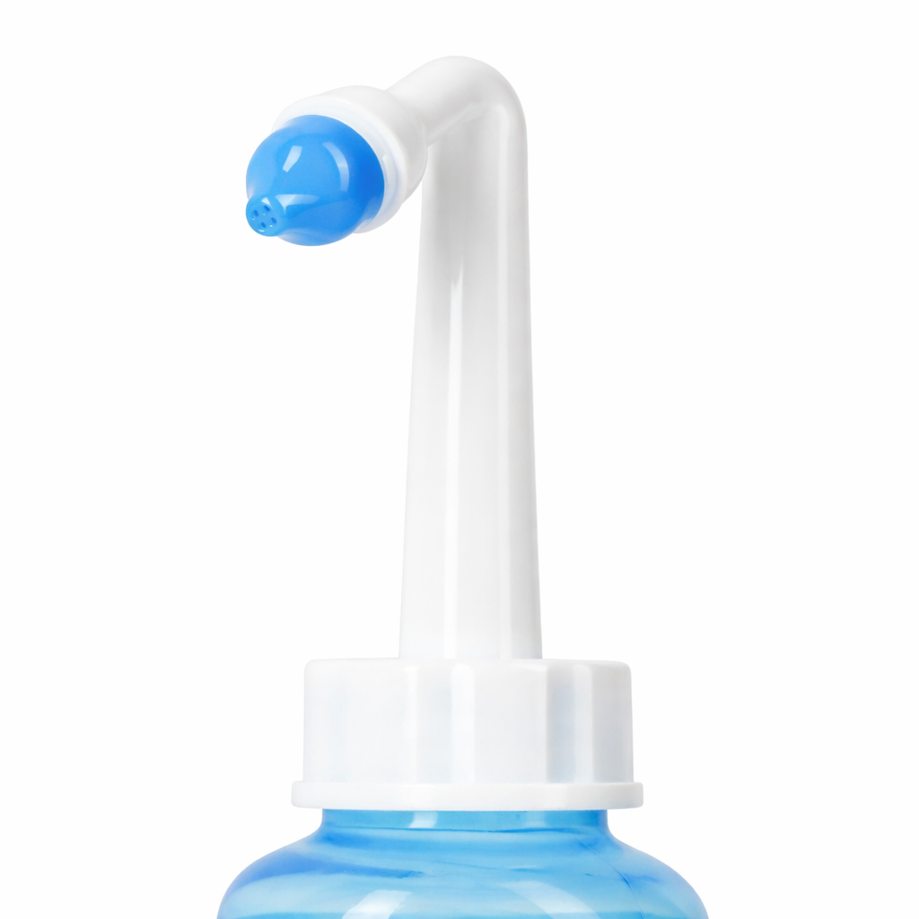 Detail van Comformidable neusdouche opzetstuk met zachte siliconen tip en 4 spuitgaatjes.