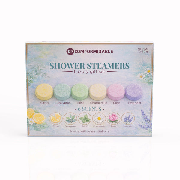 Comformidable Shower Steamers Luxury Gift Set mit 6 Düften: Citrus, Eukalyptus, Minze, Kamille, Rose und Lavendel